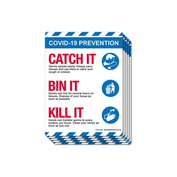 6-Pack Catch It, Bin It, Kill It Coronavirus Sign - Artbox Printers