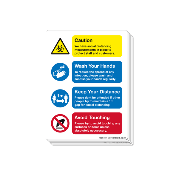 6-Pack Wash Hands, Keep Distance, Avoid Touching Coronavirus Sign - Artbox Printers