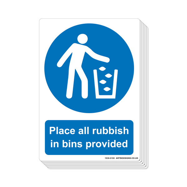 6-Pack Place all Rubbish in Bins Provided Mandatory Sign - Artbox Printers