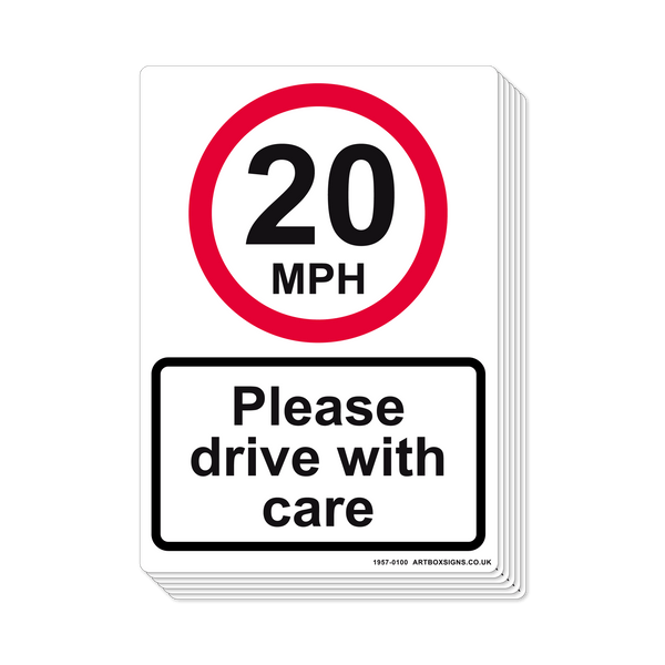 6-Pack 20mph Please Drive With Care Sign - Artbox Printers