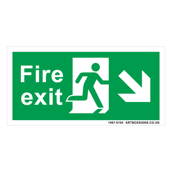 Fire Exit Running Man Right Diagonal Arrow Sign - Artbox Printers