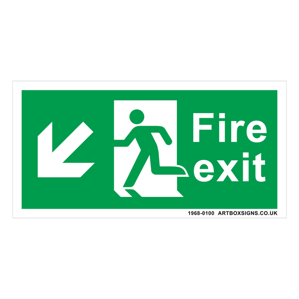 Fire Exit Running Man Left Diagonal Arrow Sign - Artbox Printers