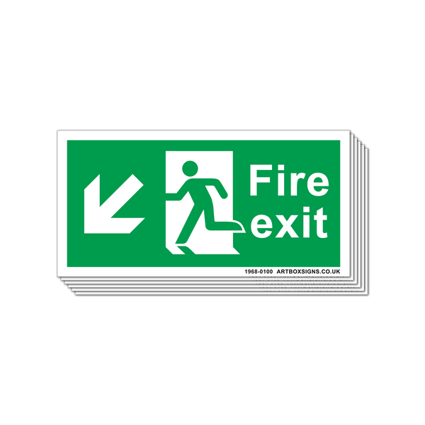 6-Pack Fire Exit Running Man Left Diagonal Arrow Sign - Artbox Printers