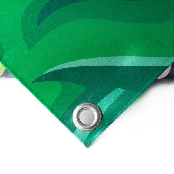 Banner with eyelets and hemming close up