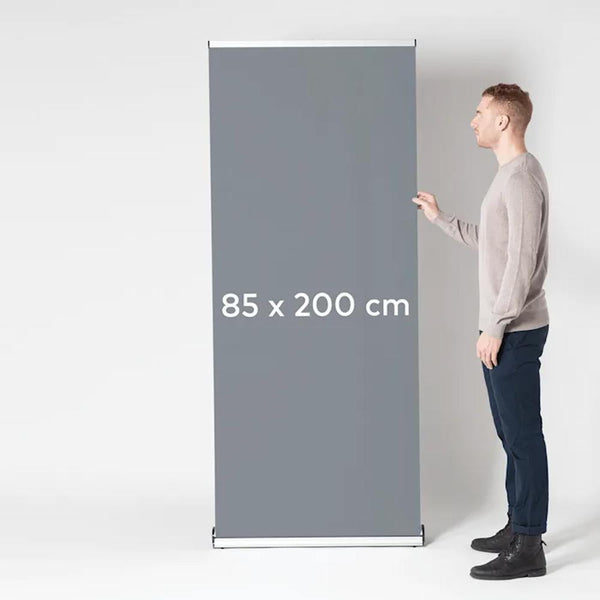 Professional Roller Banner Next To Man