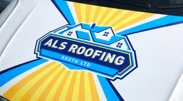 vehicle graphics on volkwagen truck for ALS Roofing LTD