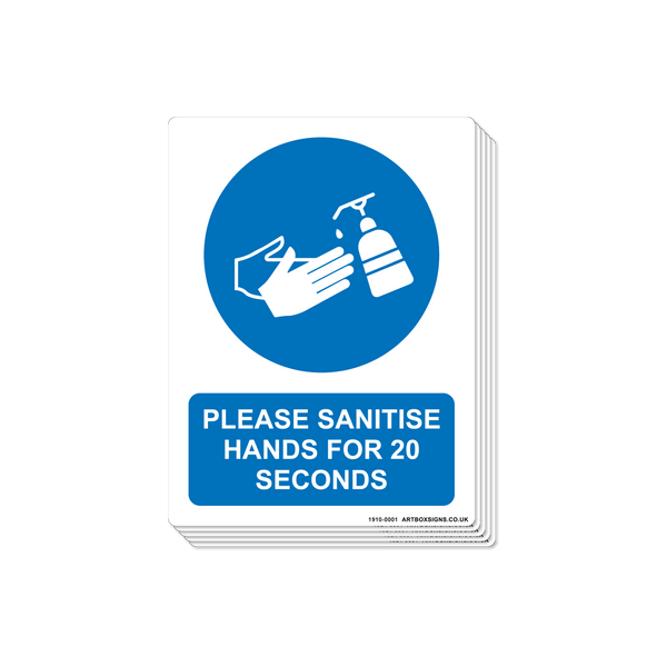 6-Pack Please Sanitise Hands for 20 Seconds Coronavirus Sign - Artbox Printers