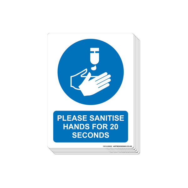 6-Pack Please Sanitise Hands for 20 Seconds Coronavirus Sign - Artbox Printers