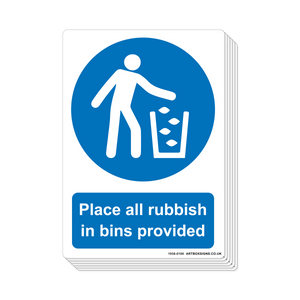 6-Pack Place all Rubbish in Bins Provided Mandatory Sign - Artbox Printers