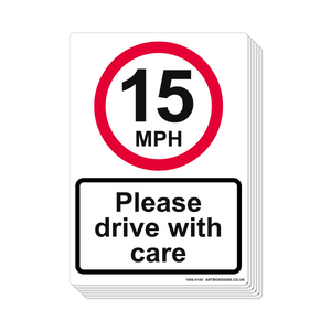 6-Pack 15mph Please Drive With Care Sign - Artbox Printers