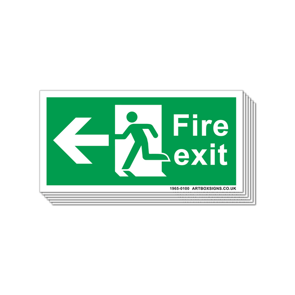 6-Pack Fire Exit Running Man Left Arrow Sign - Artbox Printers