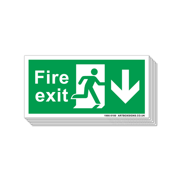 6-Pack Fire Exit Running Man Down Arrow Sign - Artbox Printers