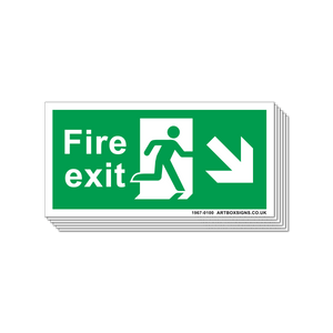 6-Pack Fire Exit Running Man Right Diagonal Arrow Sign - Artbox Printers