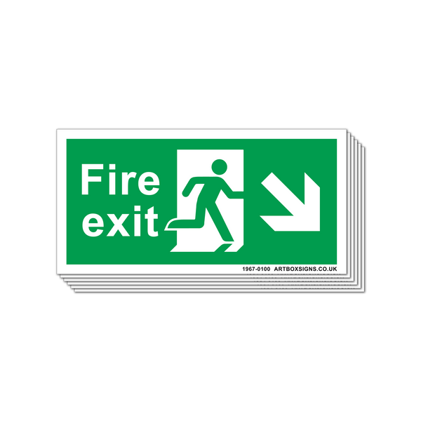 6-Pack Fire Exit Running Man Right Diagonal Arrow Sign - Artbox Printers