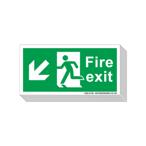 6-Pack Fire Exit Running Man Left Diagonal Arrow Sign - Artbox Printers