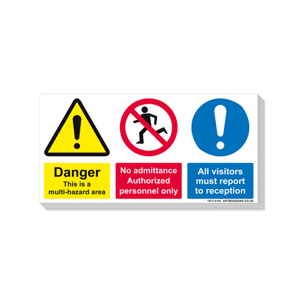 6-Pack Hazard Area/Authorised Personnel/All Visitors Multi-Message Signs - Artbox Printers