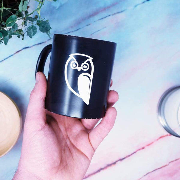 custom and personalised transfer decal vinyl sticker of owl on mug